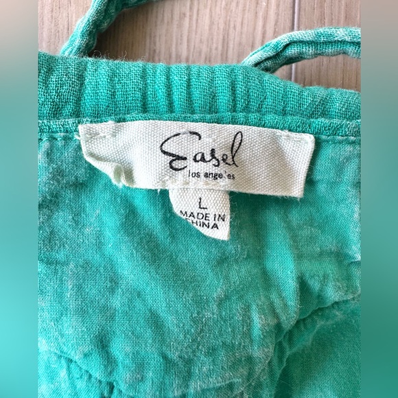 Easel Here I Am Mineral Washed Green Cotton Wide Leg Jumpsuit Boho L - Picture 4 of 16